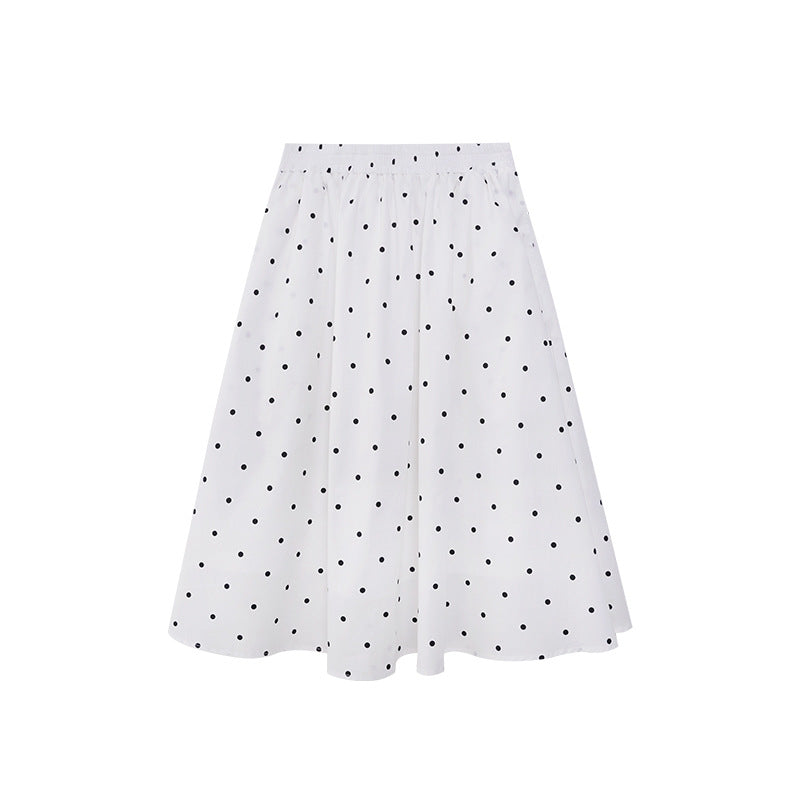 Floral A-line Midi Skirt in Apricot Polka Dot