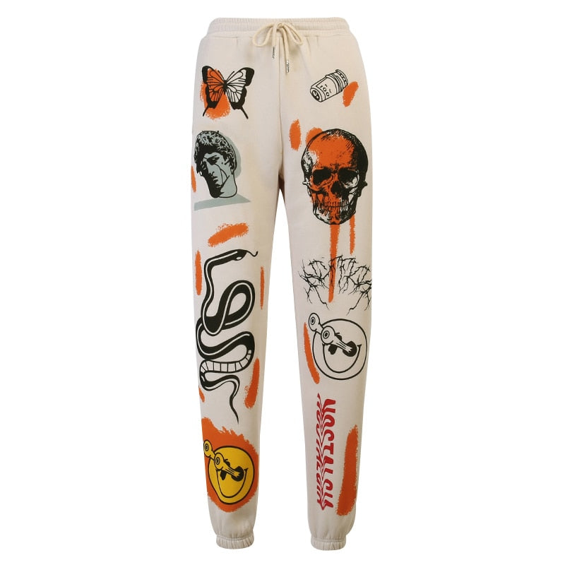Harajuku Cartoon Printed Sweat Pants for Women