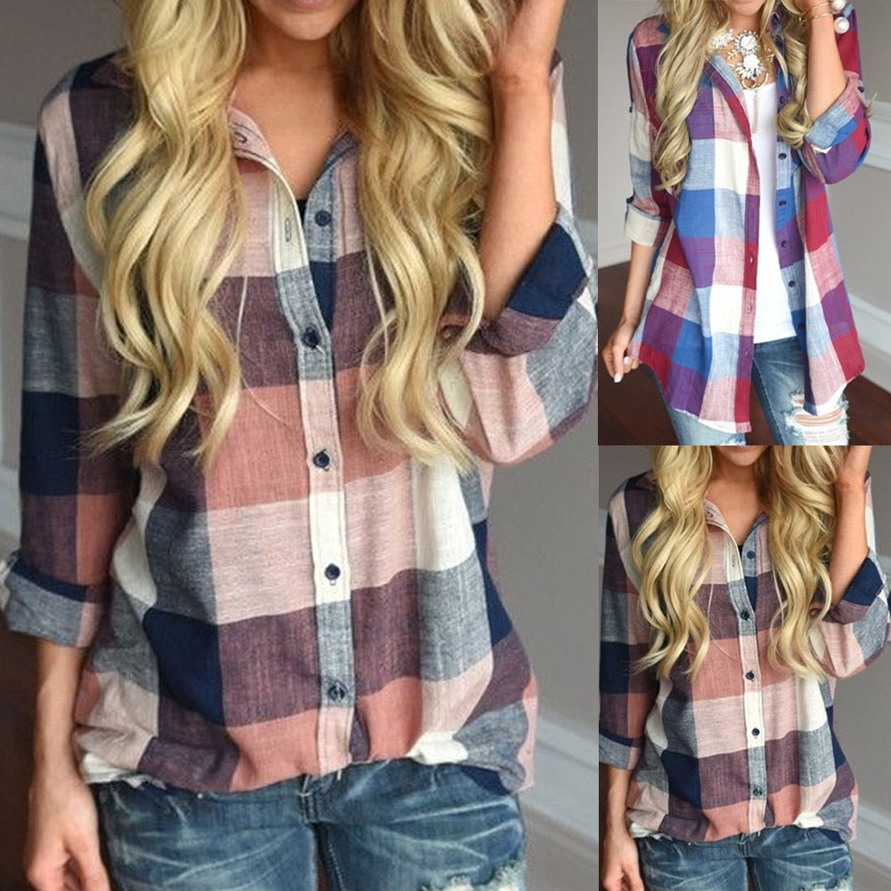 Harajuku Style Women's Casual Long Sleeve Plaid Shirt