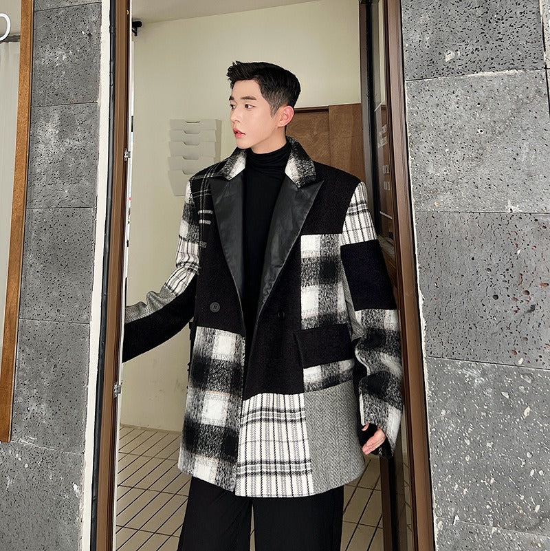 Big Size Black Plaid Woolen Coat - Harajuku Style