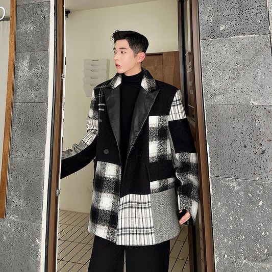 Big Size Black Plaid Woolen Coat - Harajuku Style