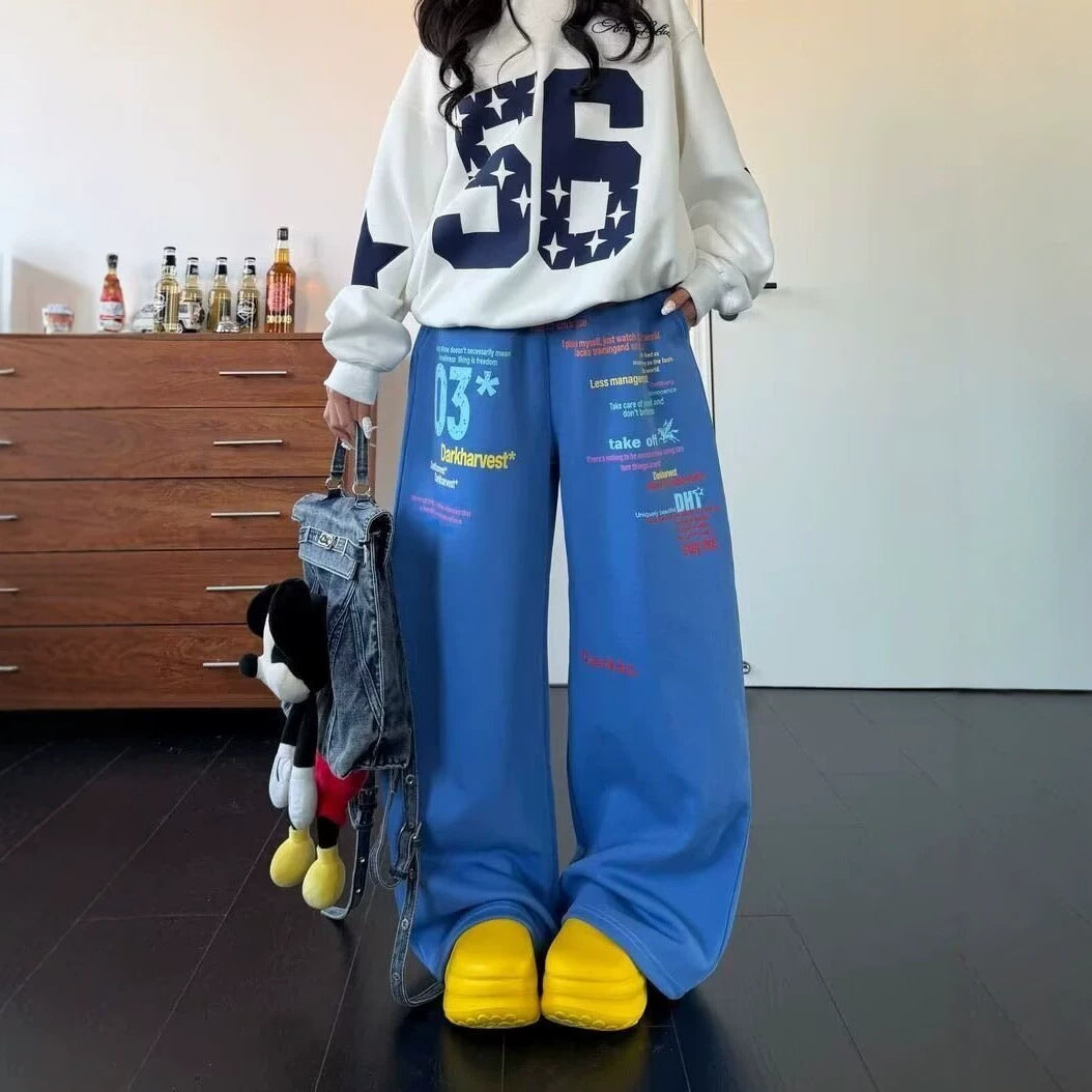 Harajuku Style Colorful Letter Print Sweatpants for Men and Women