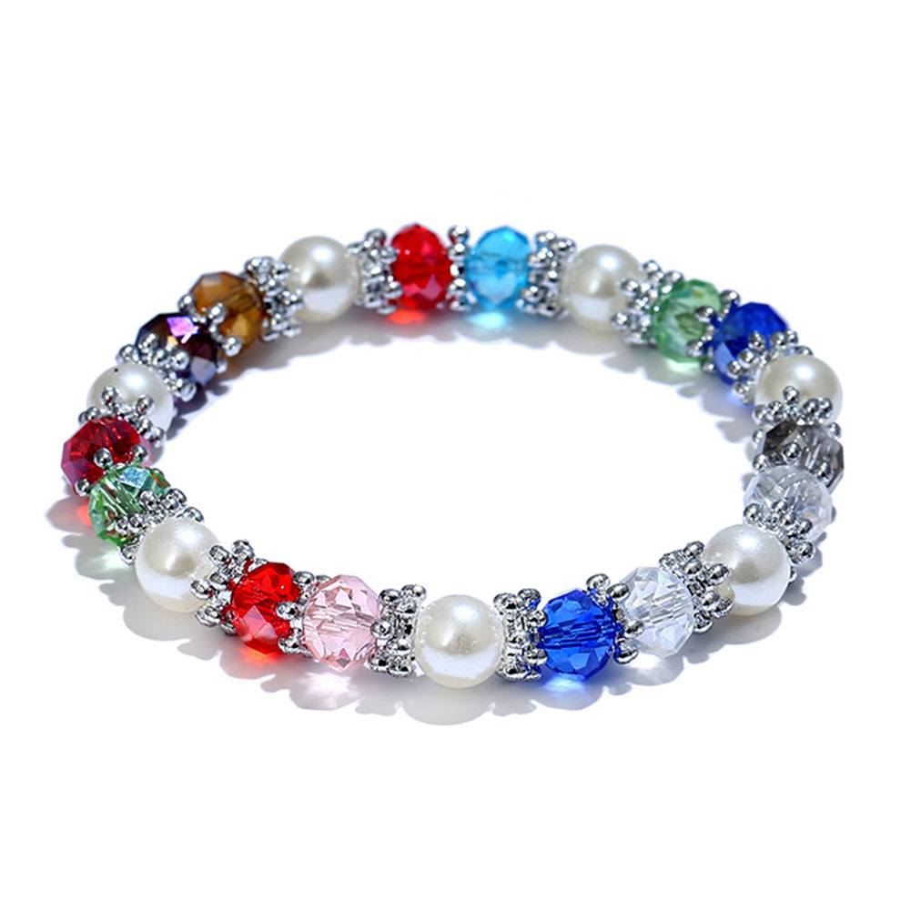 Colorful Rhinestone and Faux Pearl Charm Bracelet for Women