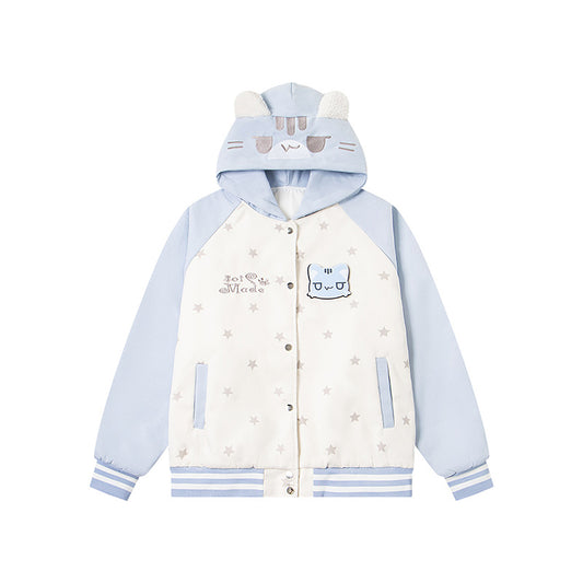 Velcro Cat Hoodie Jacket Sweet Cool Loose Quilted Baseball Jacket Trendy