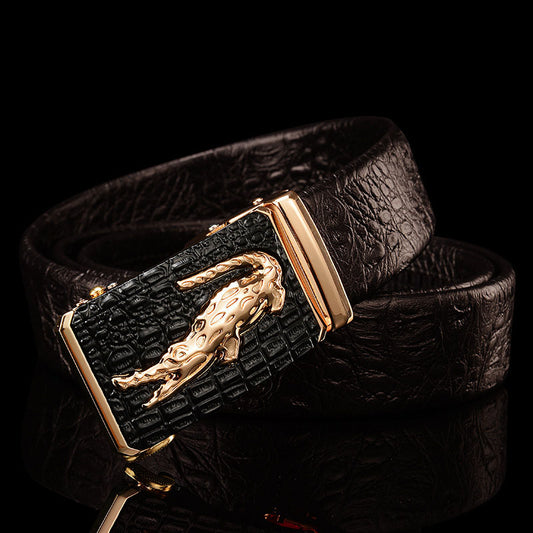 Men's Genuine Leather Automatic Buckle Belt - Crocodile Pattern