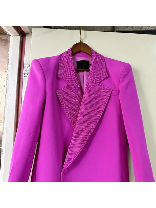 Harajuku Style Women's Long Blazer Coat with Beaded Collar