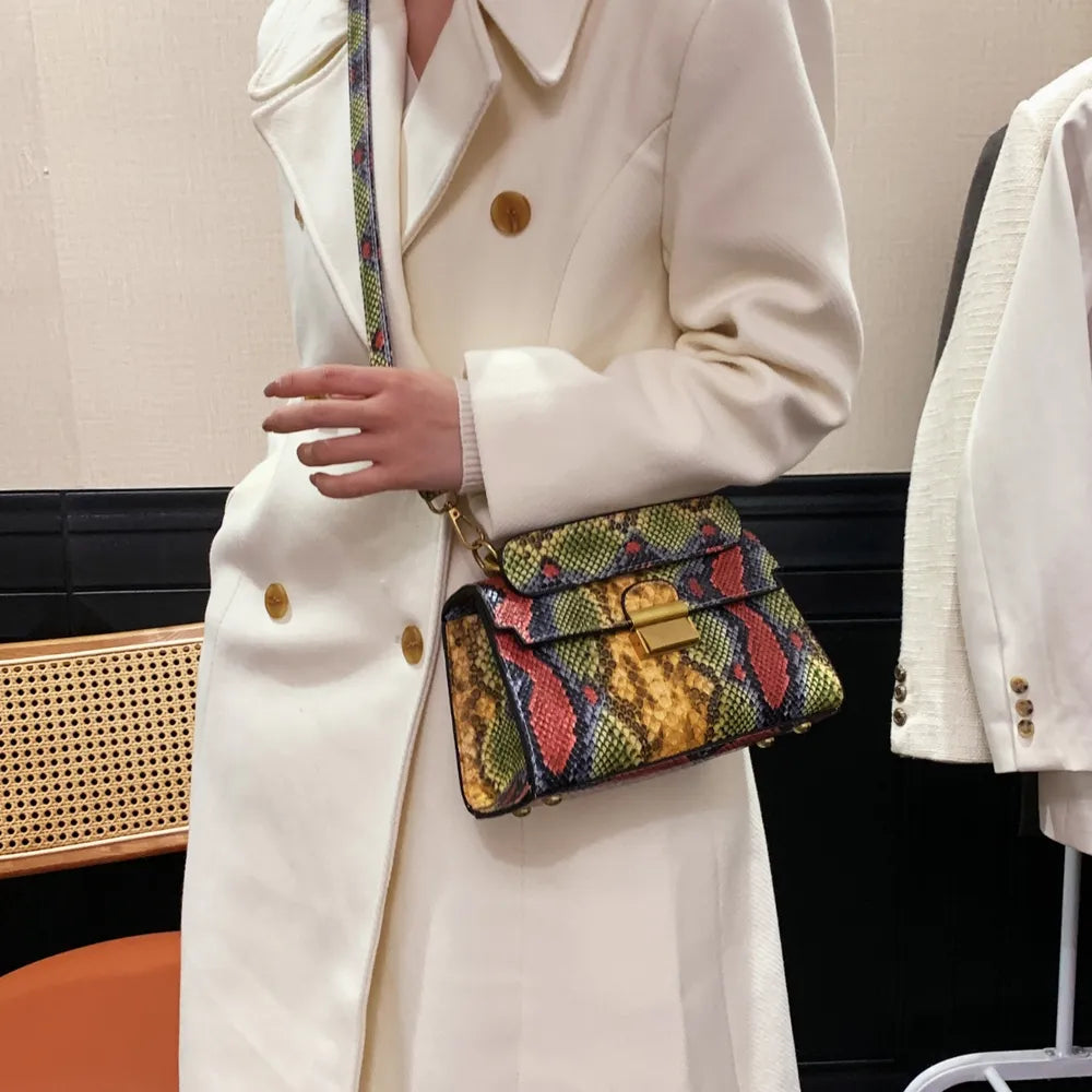 Playful PU Leather Snakeskin Print Crossbody Bag