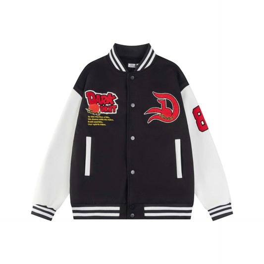 Unisex Collage Color Leather Snake Letter Bomber Jacket