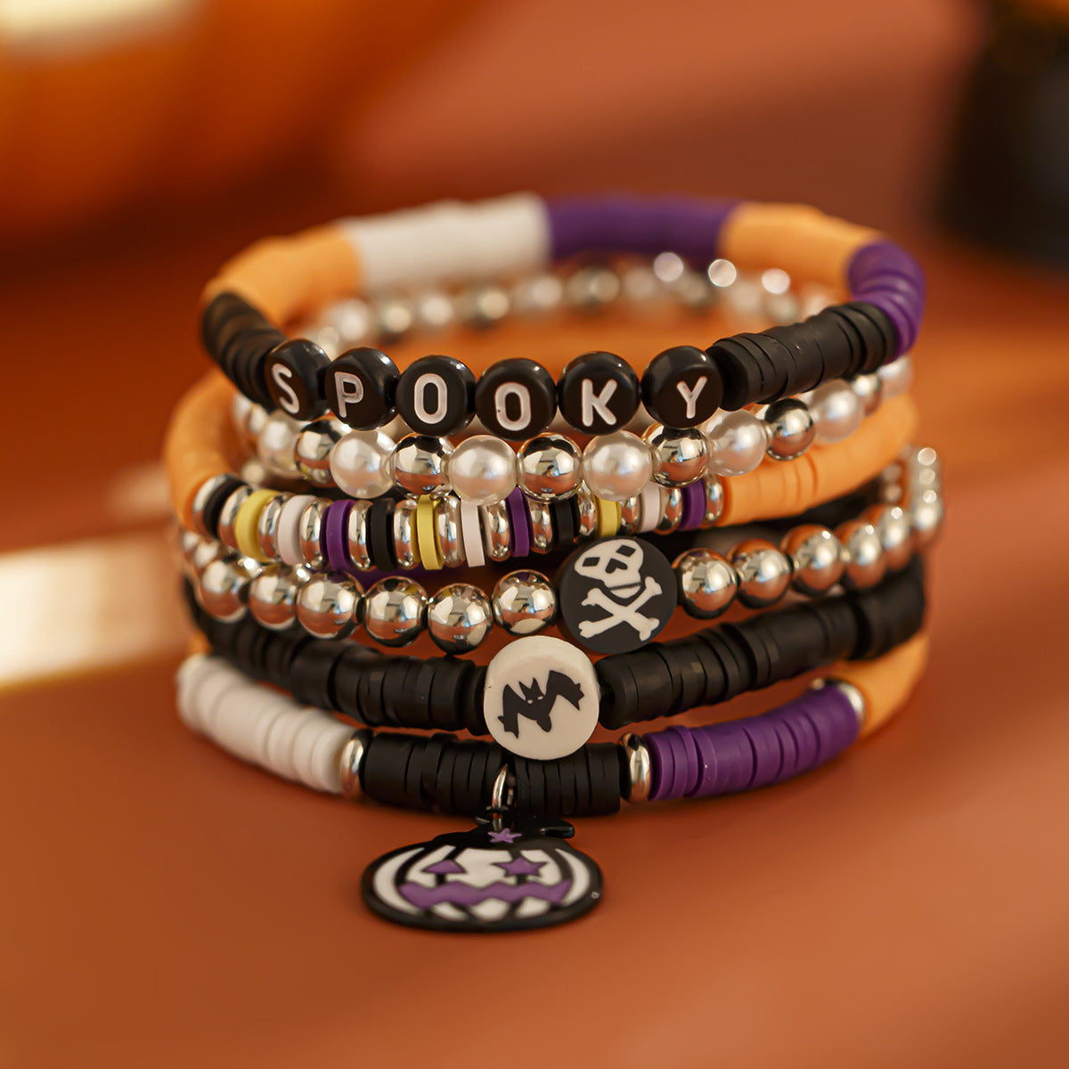 Playful Bat Crystal Bracelet Set for Halloween