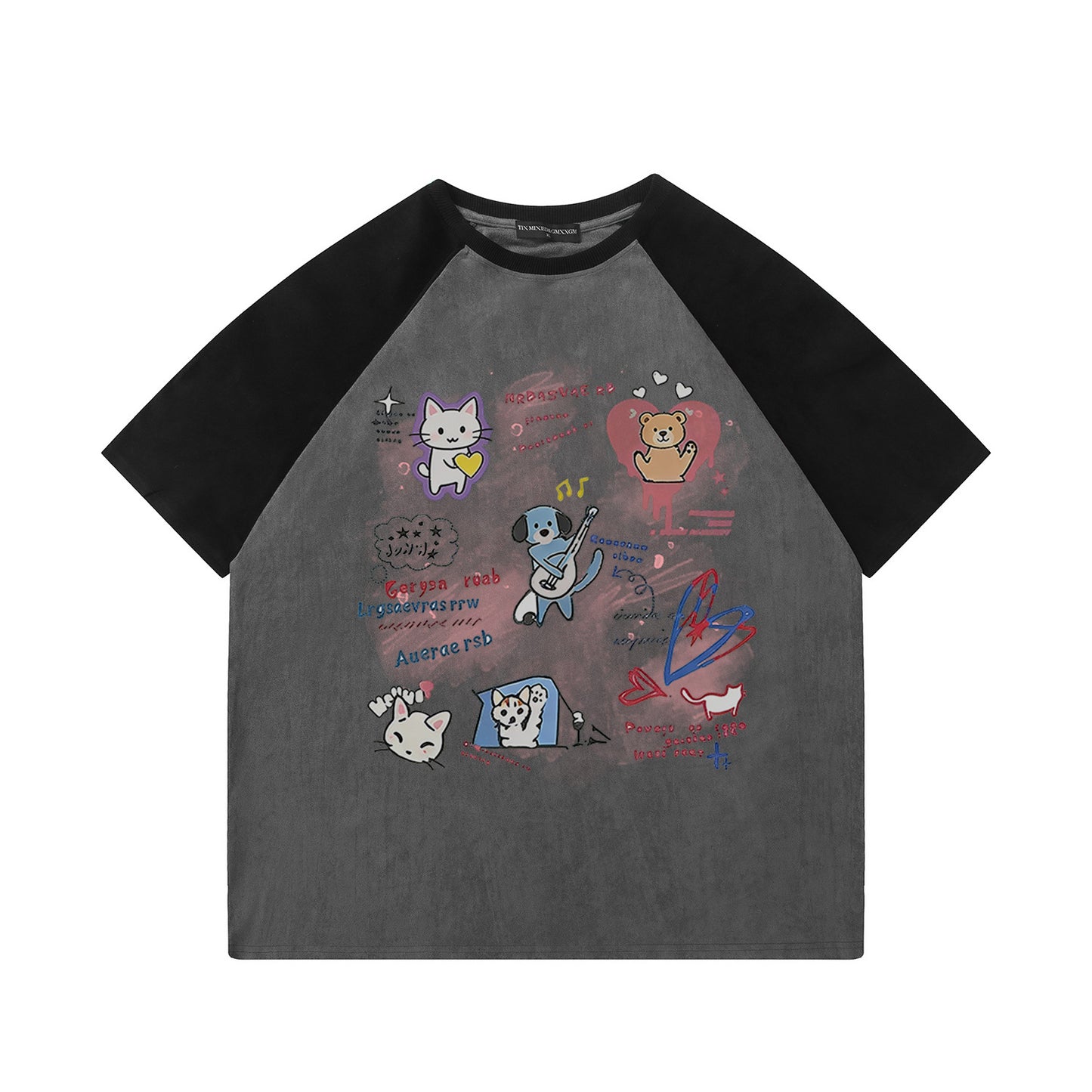 Cute Pet Band Printed Short Sleeves — Harajuku Style Cotton Blend Tee