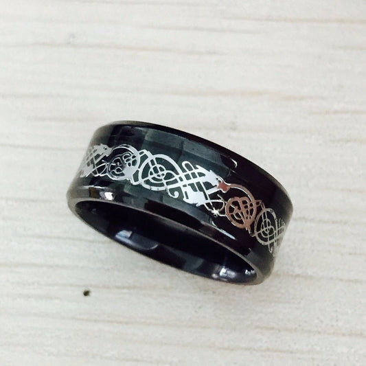 Black 316L Stainless Steel Wedding Band with Blue Carbon Fiber