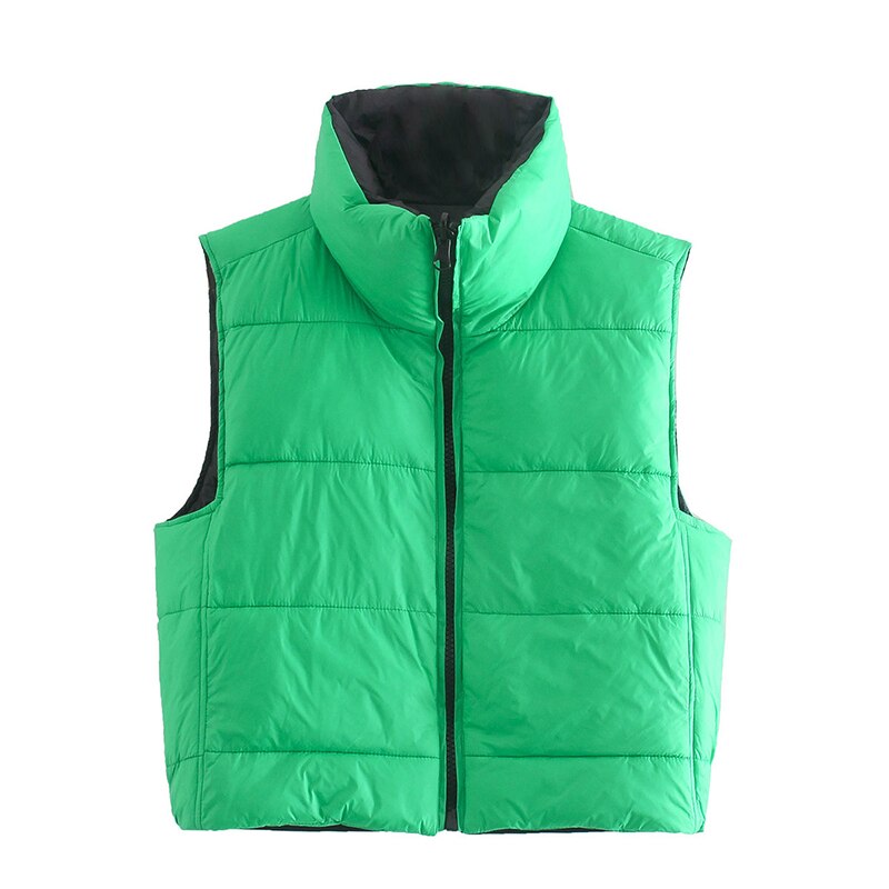 Vintage Green Double-Sided Sleeveless Puffer Vest for Women