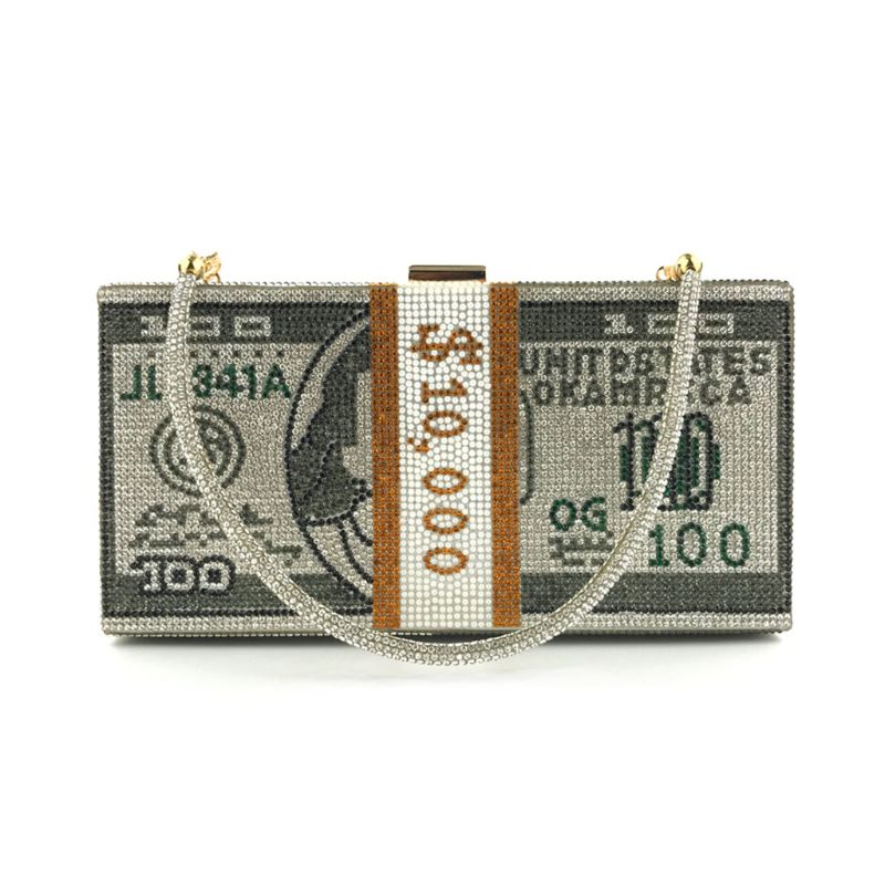 Money Clutch Rhinestone Purse - 10000 Dollars Stack