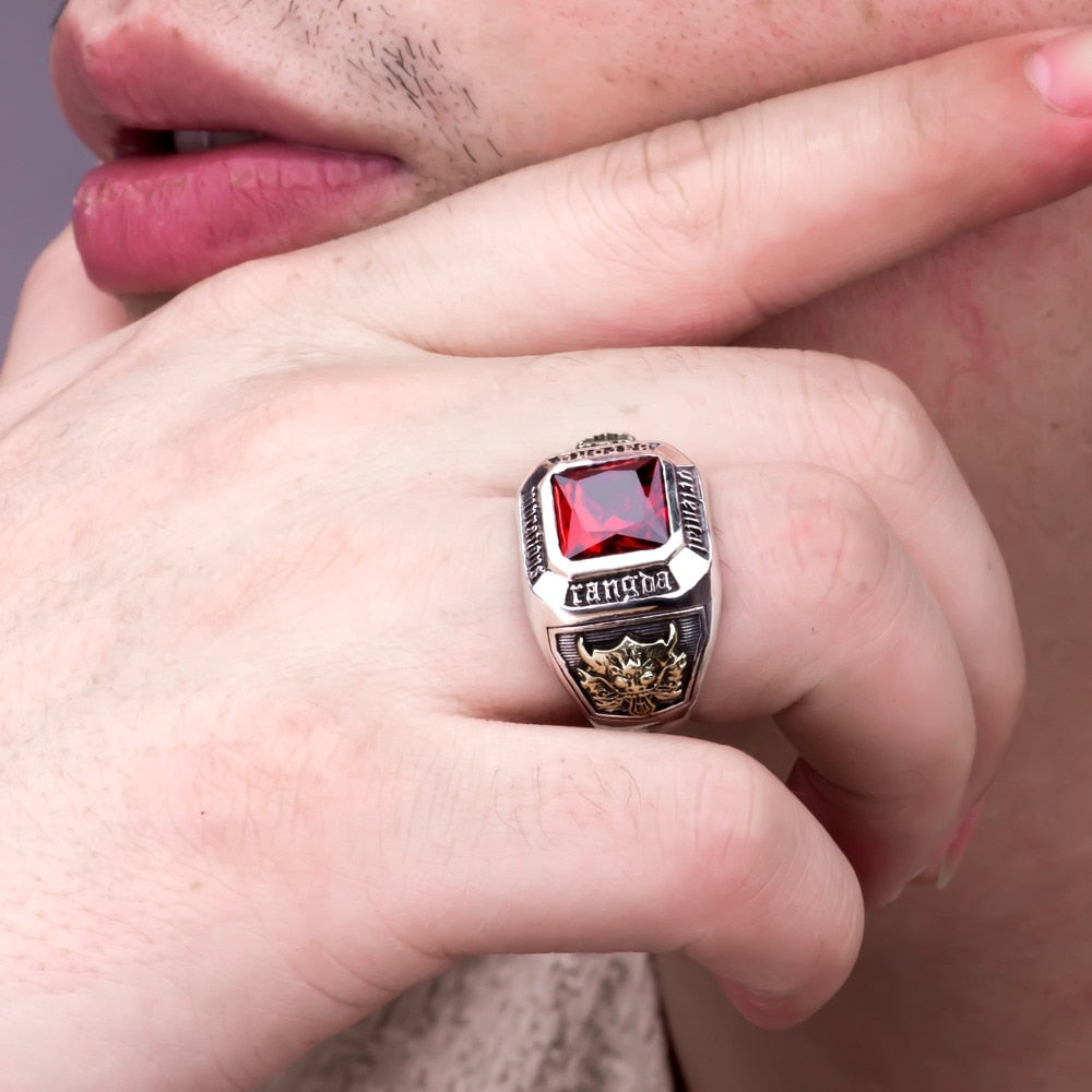 Vintage Men's Ruby Ring in Solid 925 Sterling Silver
