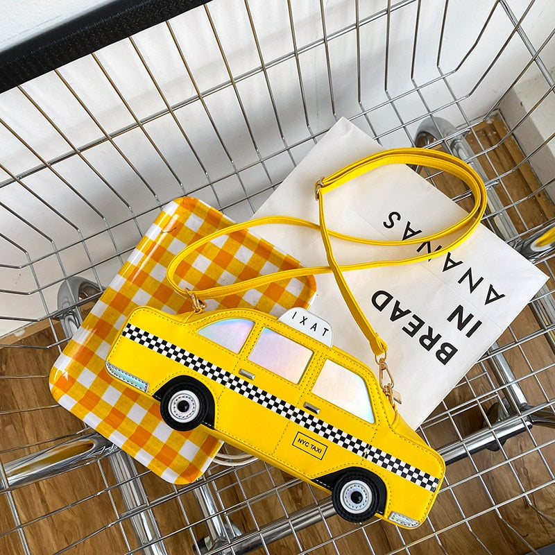 3D Taxi Car Shape Handbag - Yellow Harajuku Style