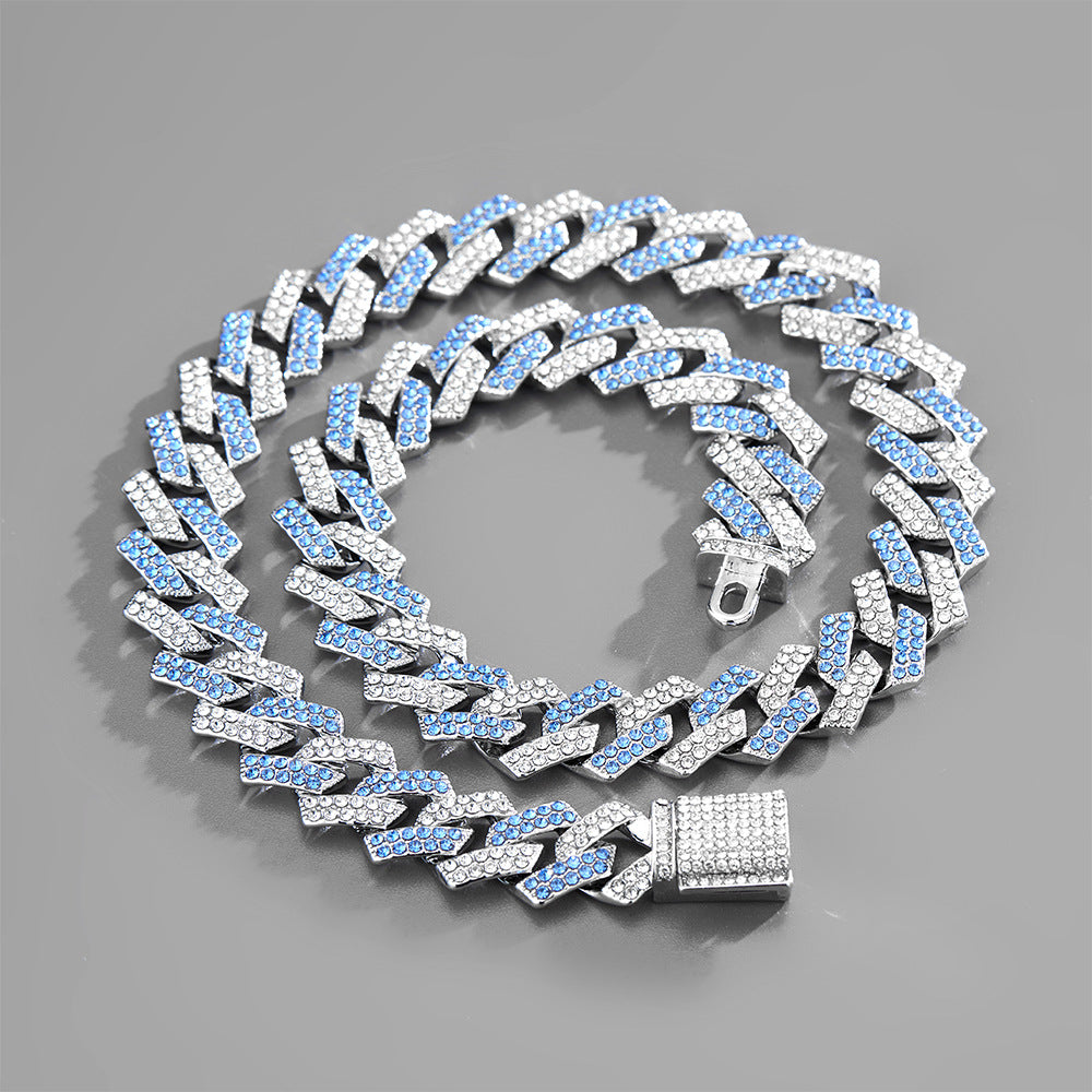 Harajuku Cuban Chain Bracelet with Diamond Blue White Buckle