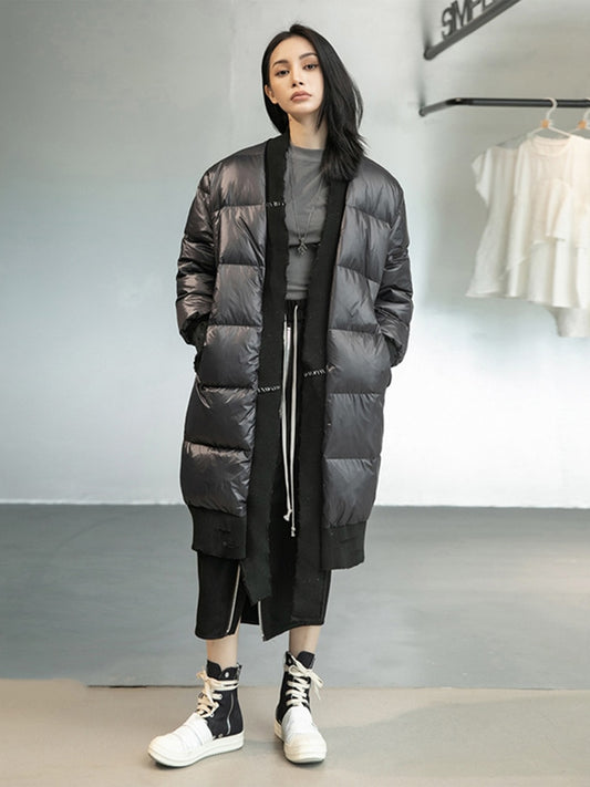 Harajuku Style Loose Fit Black Spliced Down Jacket