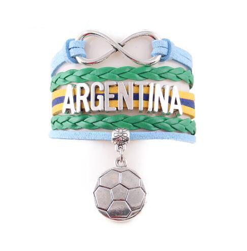 Argentina Soccer Leather Wrap Bracelet