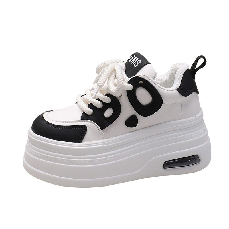 Playful Thick Soled White Panda Shoes for Women
