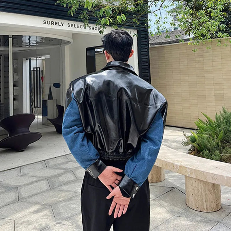 Korean Style Denim Patchwork Short Jacket for Men