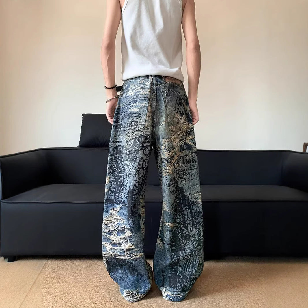 Harajuku Style Loose Denim Pants for Men
