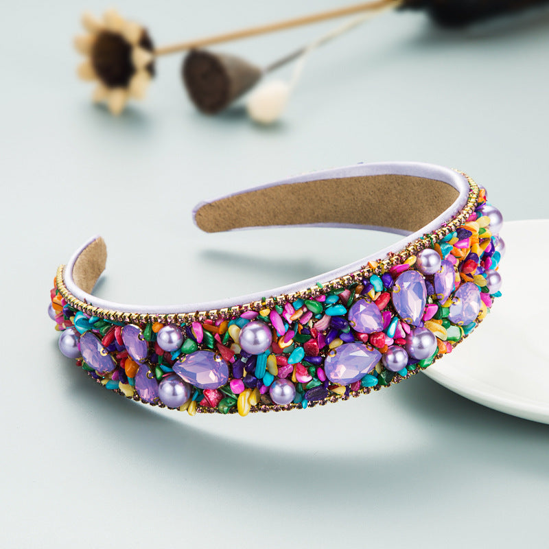 Colorful Turquoise Diamond Inlaid Wide Edge Headband