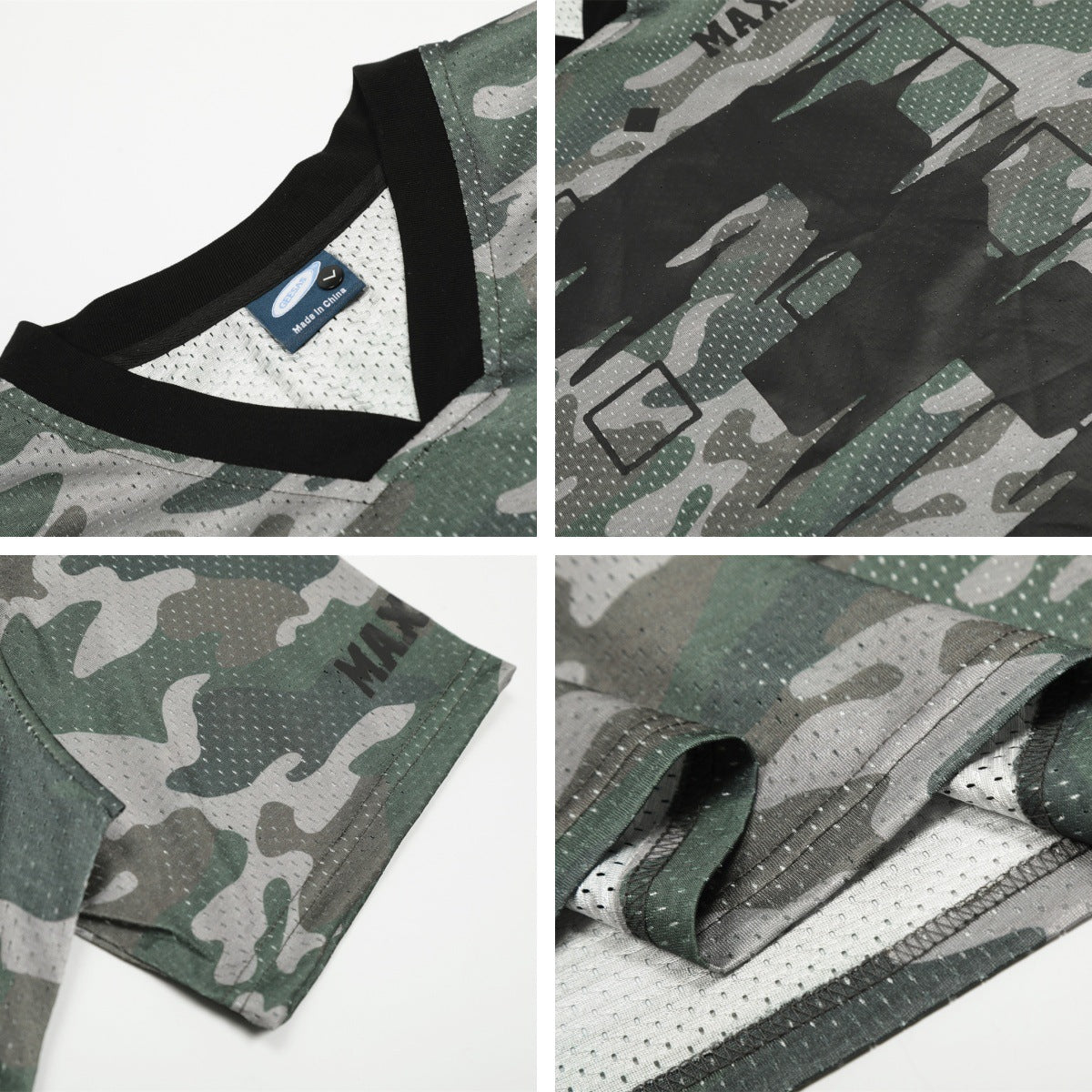 Retro Camouflage V-Neck Mesh T-Shirt