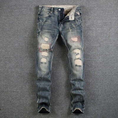 Men's Ripped Slim Fit Jeans - Harajuku Streetwear