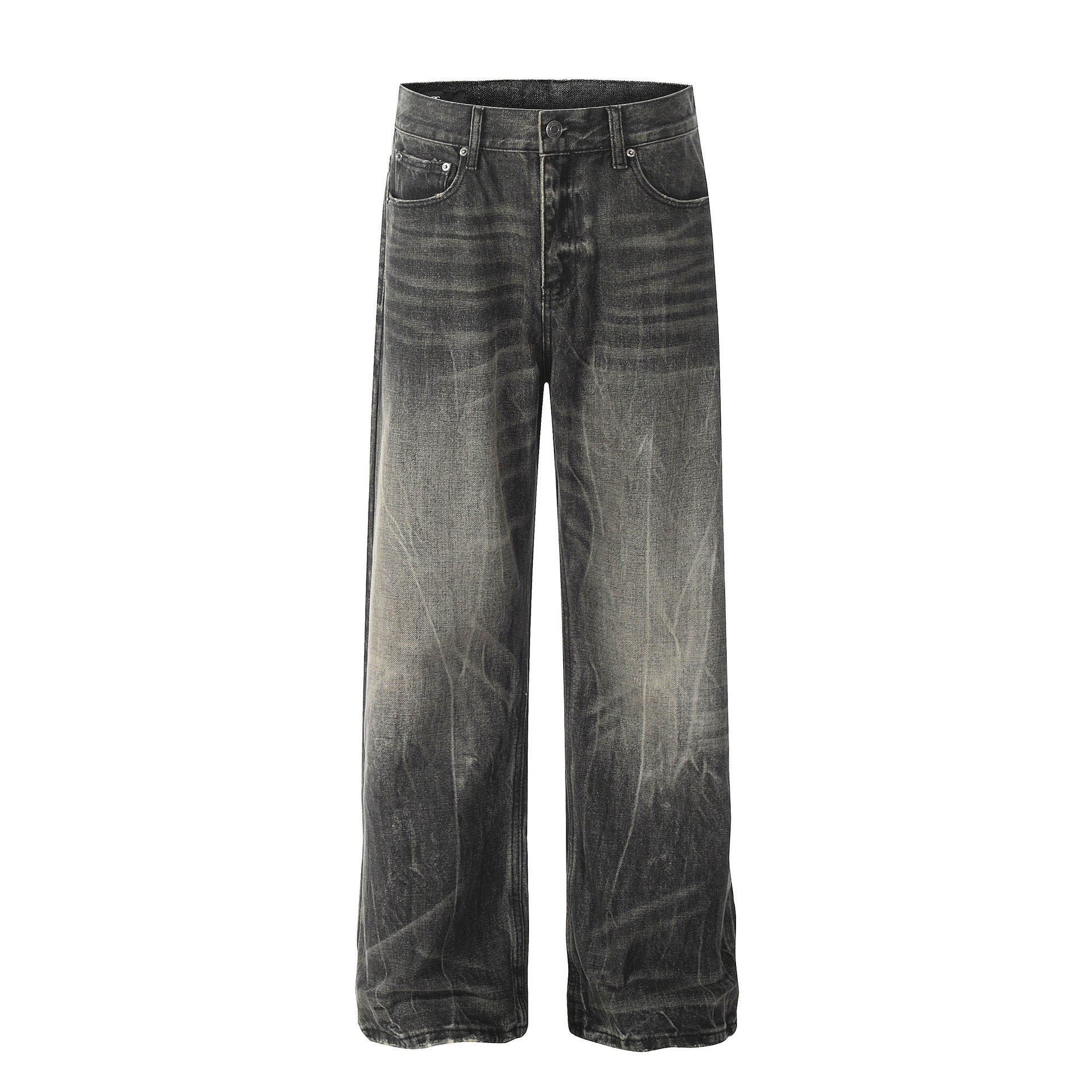 Harajuku-Style Washed Retro Distressed Wide Leg Denim Pants