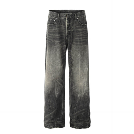 Harajuku-Style Washed Retro Distressed Wide Leg Denim Pants