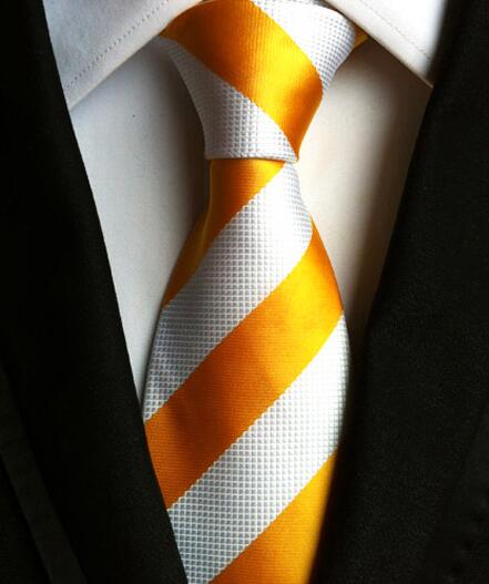 Classic Yellow & Navy Blue Striped Silk Tie