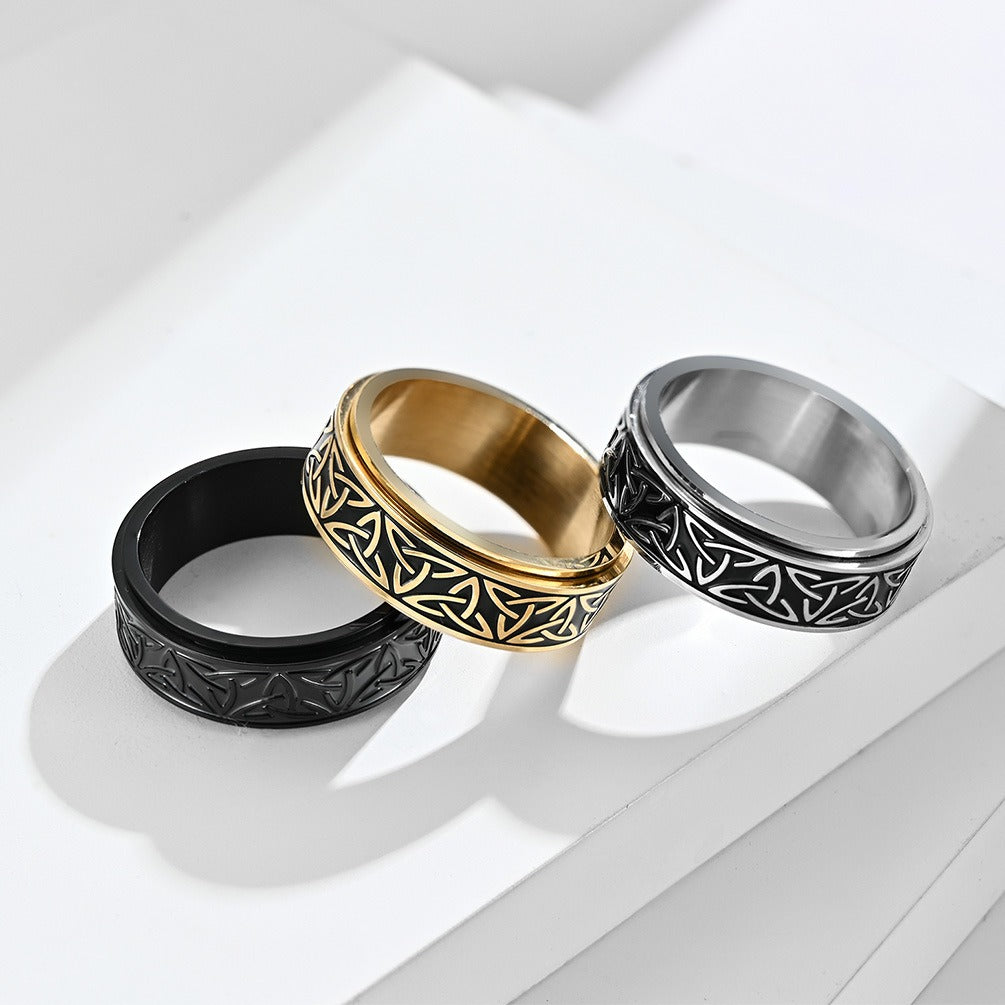Nordic Viking Triangle Rotatable Titanium Steel Ring