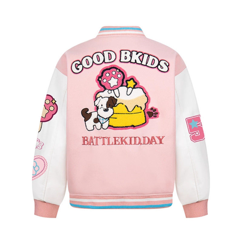 Letter Embroidery Color-blocked Thick Baseball Jacket Casual Terry Cloth Coat