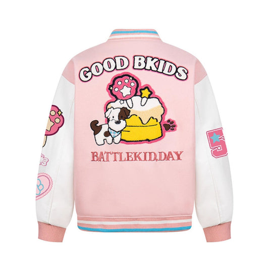 Letter Embroidery Color-blocked Thick Baseball Jacket Casual Terry Cloth Coat