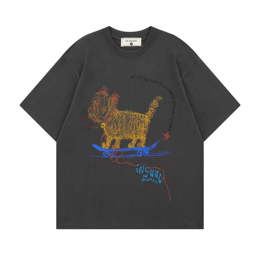 Playful Hand Drawn Dog Print T-Shirt