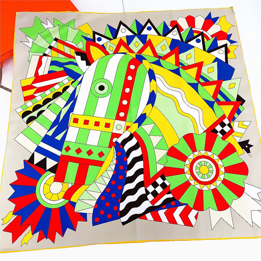90cm Handmade Curled Colored Horse Head Scarf - Harajuku Style