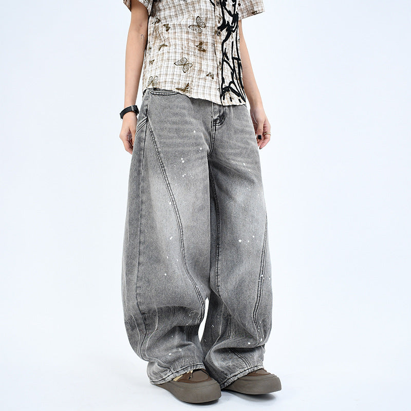 Washed Smoke Gray Splash Denim Pants
