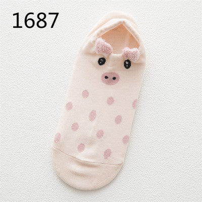 Kawaii Cat & Dog Cotton Socks for Women - Summer Boat Style