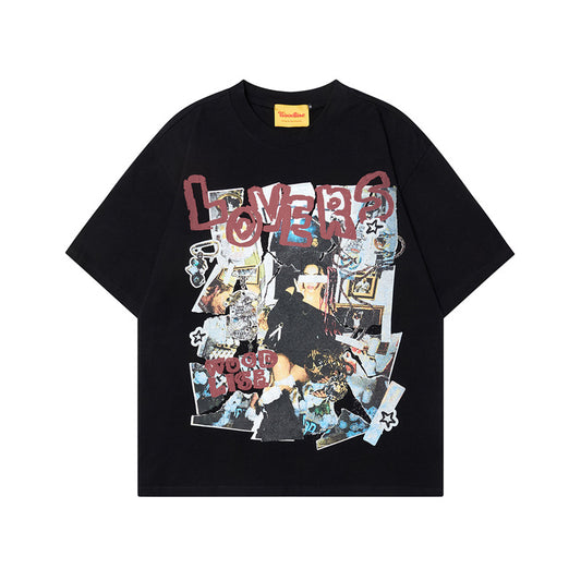 Printed Short Sleeve T-Shirt for Men and Women Oversize Loose Couple Half Sleeve Hip Hop Top