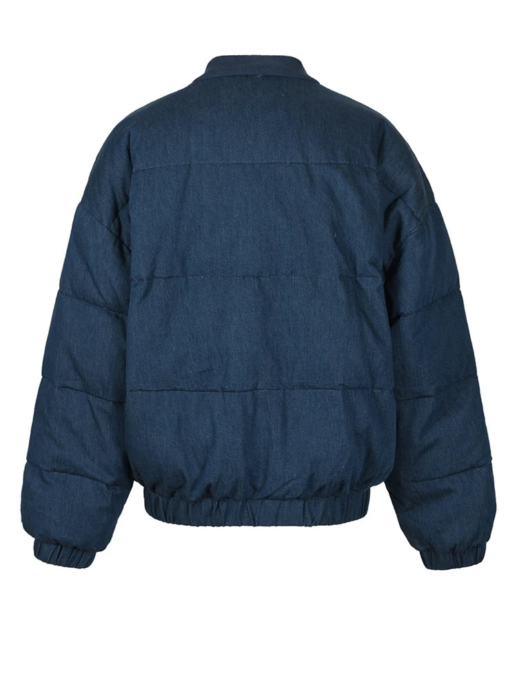 Harajuku Style Blue Denim Oversized Warm Down Jacket