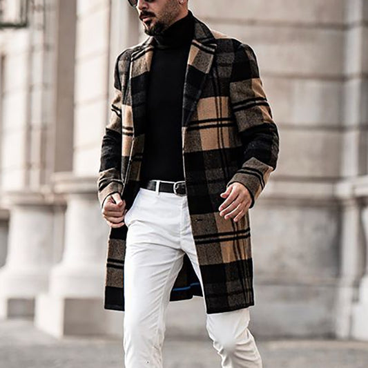 Harajuku Style Men's Plaid Woolen Coat