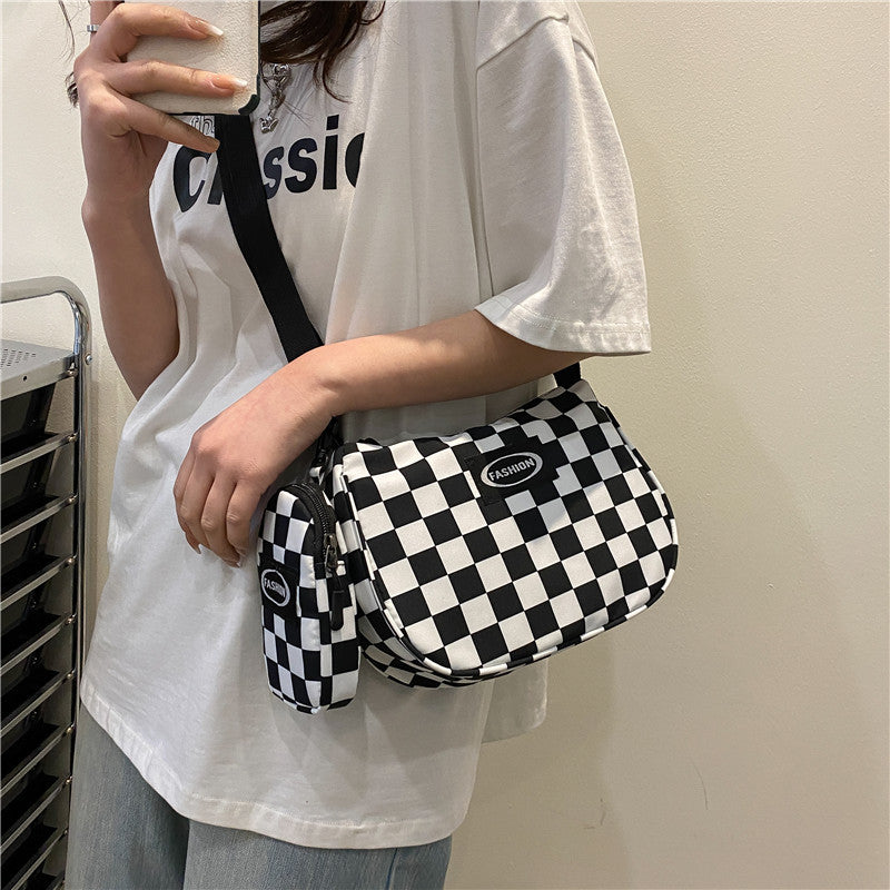 Trendy Checkerboard Messenger Bag - Harajuku Style