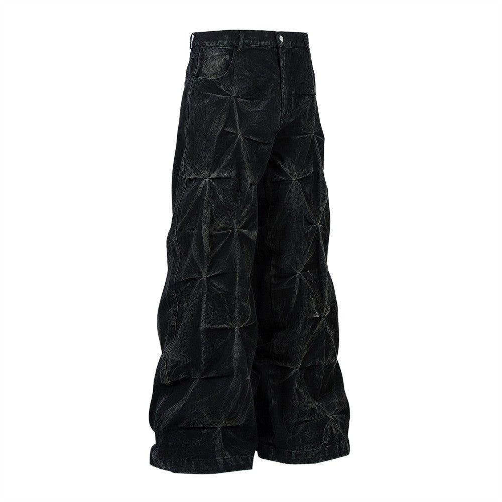 Harajuku Style Heavy Pleated Denim Pants for Men