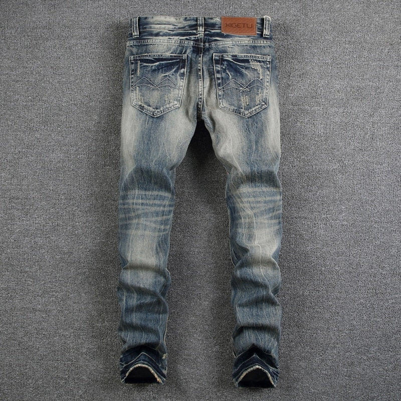 Men's Ripped Slim Fit Jeans - Harajuku Streetwear