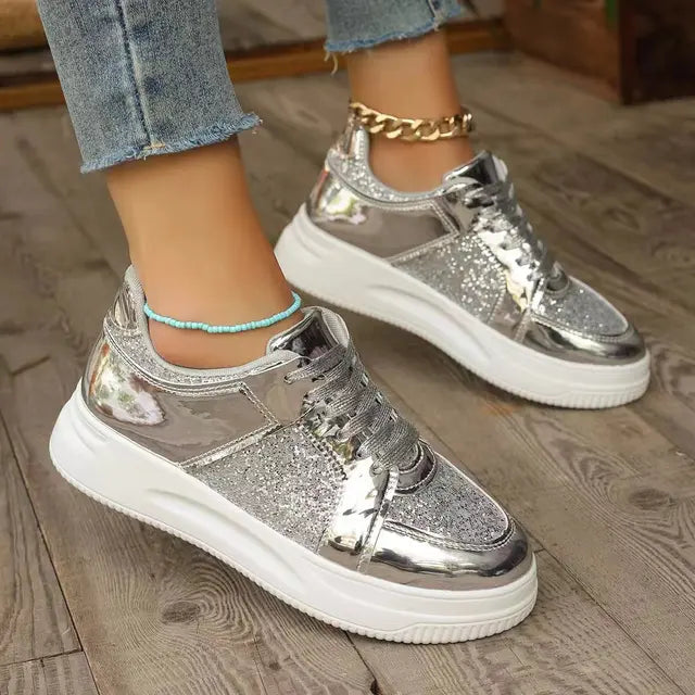 Harajuku Gold Sequins Platform Sneakers for Women