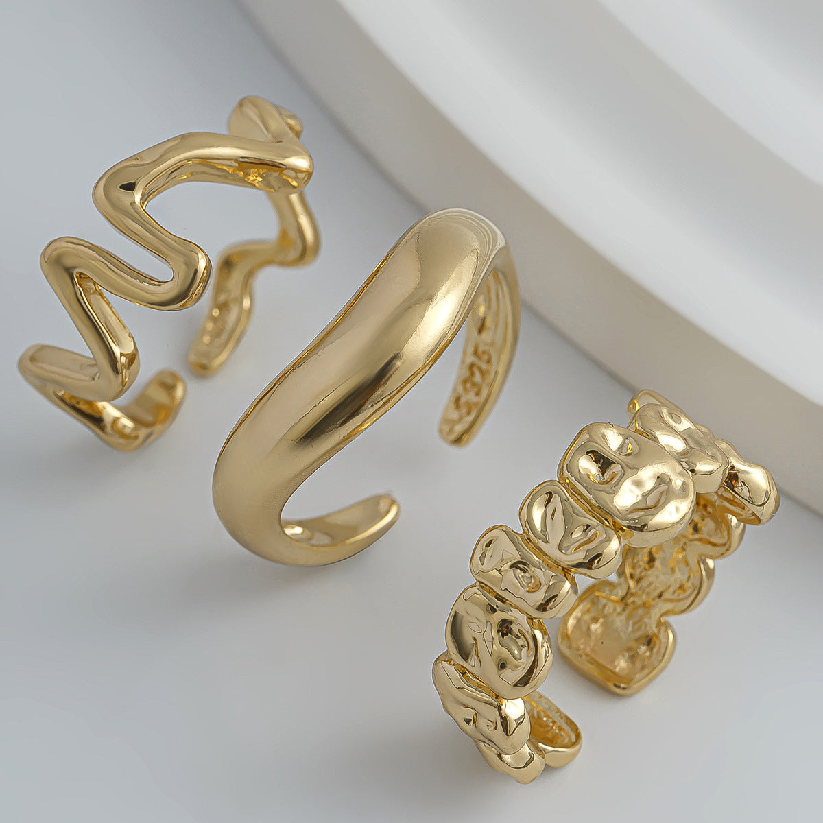 Geometric Metal Lava Line Ring Set - Harajuku Style