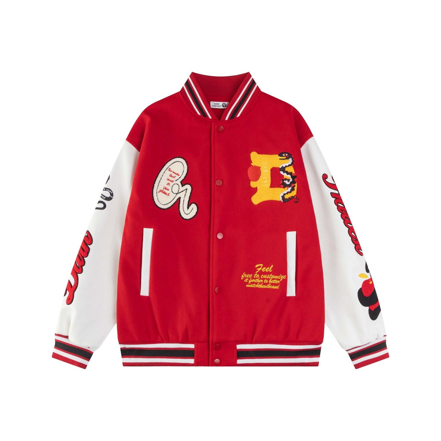 High Street Style Spliced PU Leather Baseball Jacket