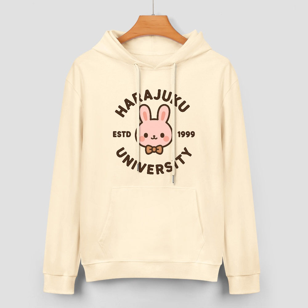 Harajuku University Pure Cotton Hoodie - Cream