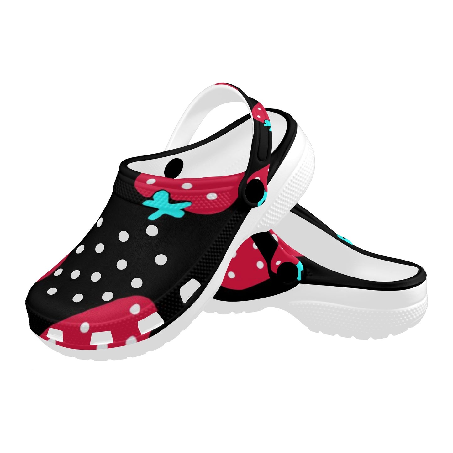 Red Strawberry Black Pattern Print Adults Clogs