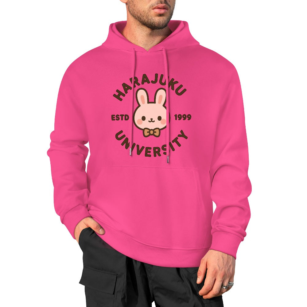 Harajuku University Pure Cotton Hoodie - Hot Pink
